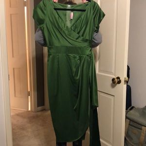 green satin dress